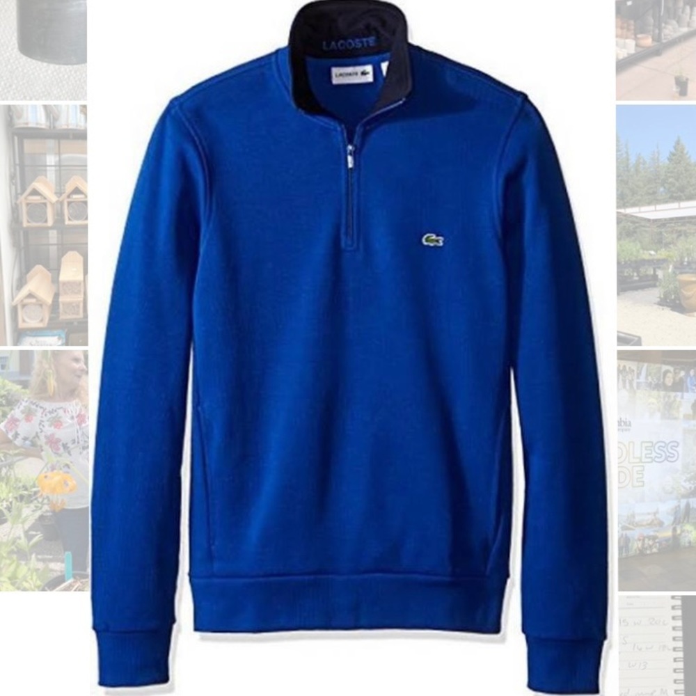 Lacoste blue cotton half zip pullover sweater